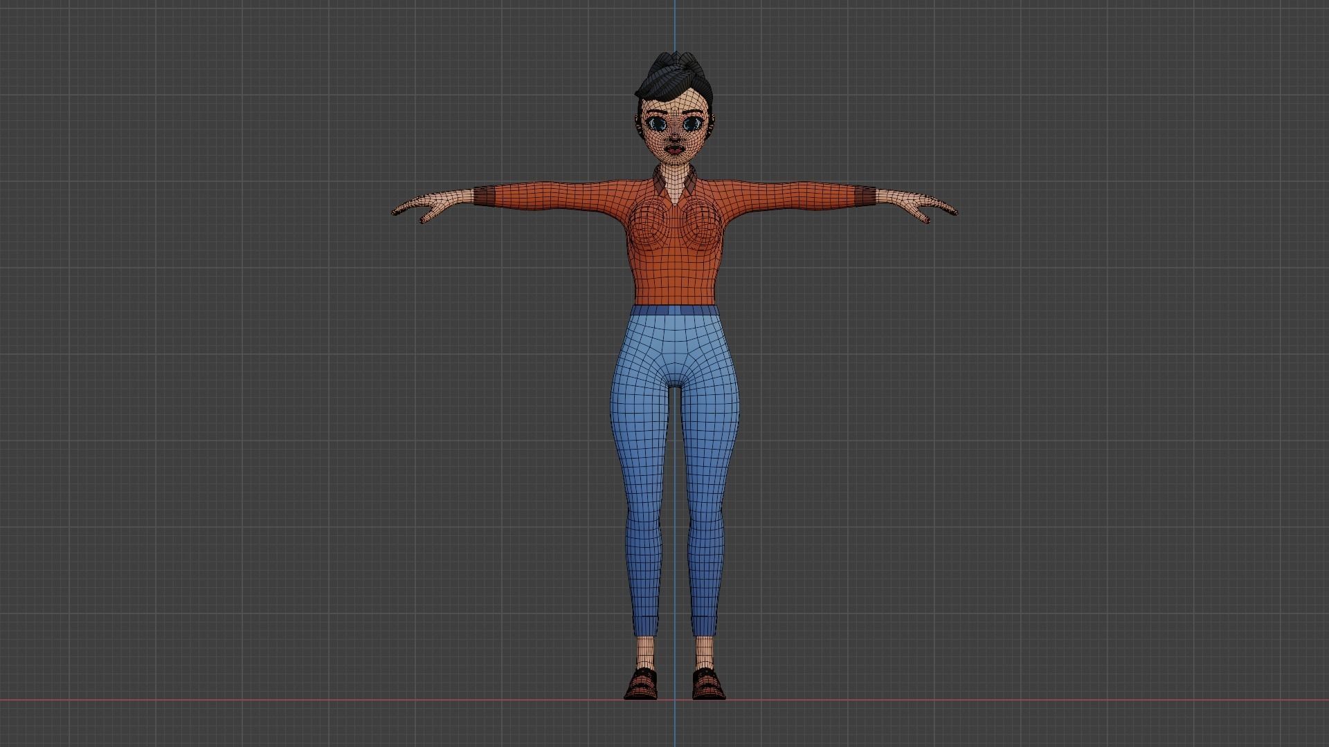 Female cartoon character Free low-poly 3D model_6