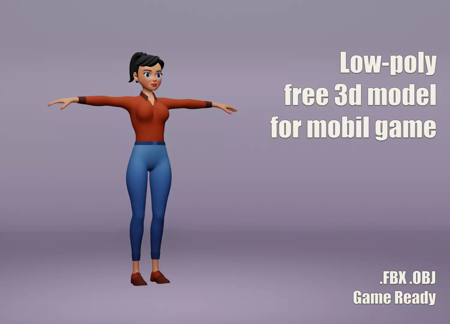 Female cartoon character Free low-poly 3D model_0