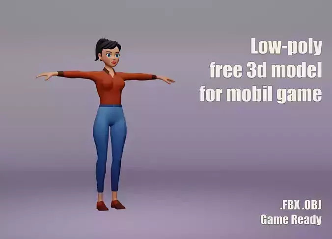 Female cartoon character Free low-poly 3D model