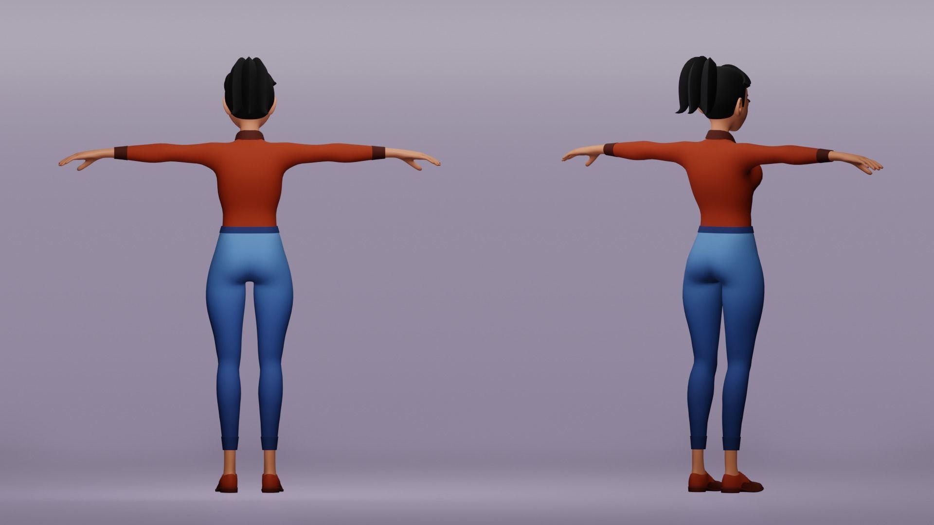Female cartoon character Free low-poly 3D model_3