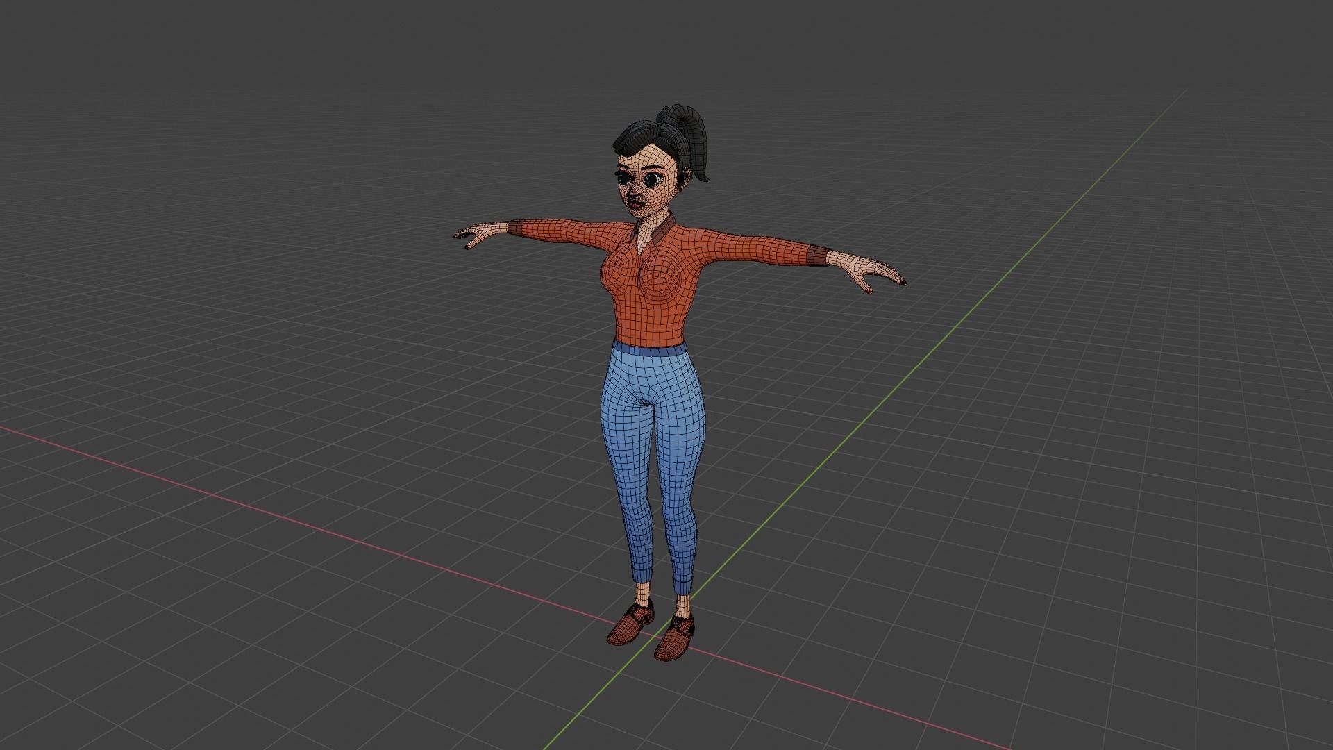 Female cartoon character Free low-poly 3D model_7