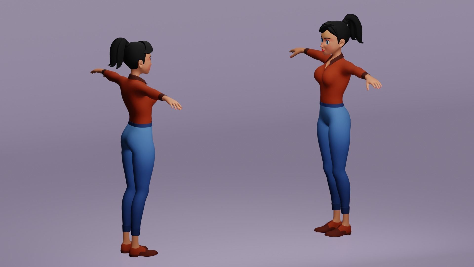 Female cartoon character Free low-poly 3D model_5
