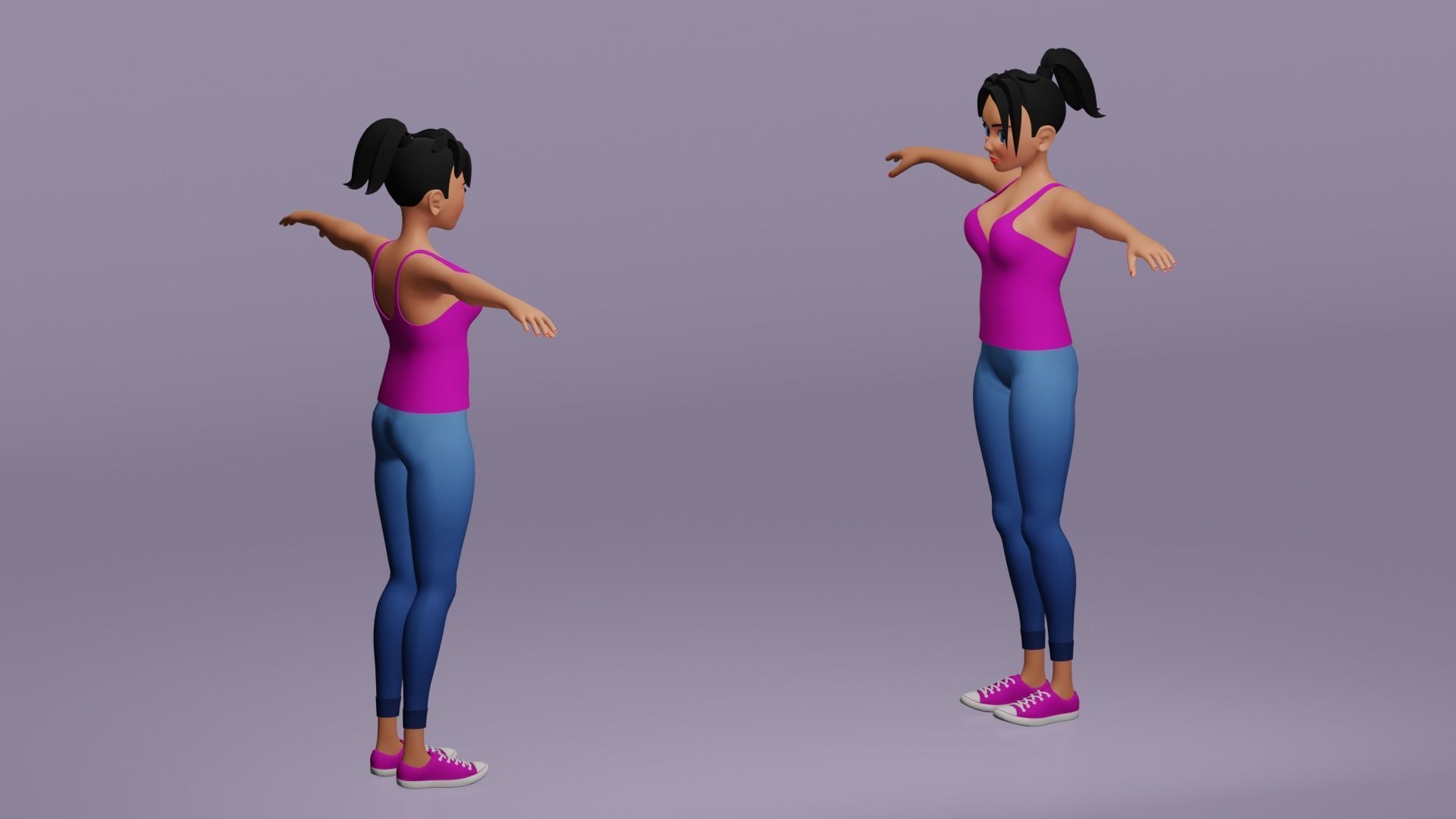 Female cartoon character Free low-poly 3D model_5