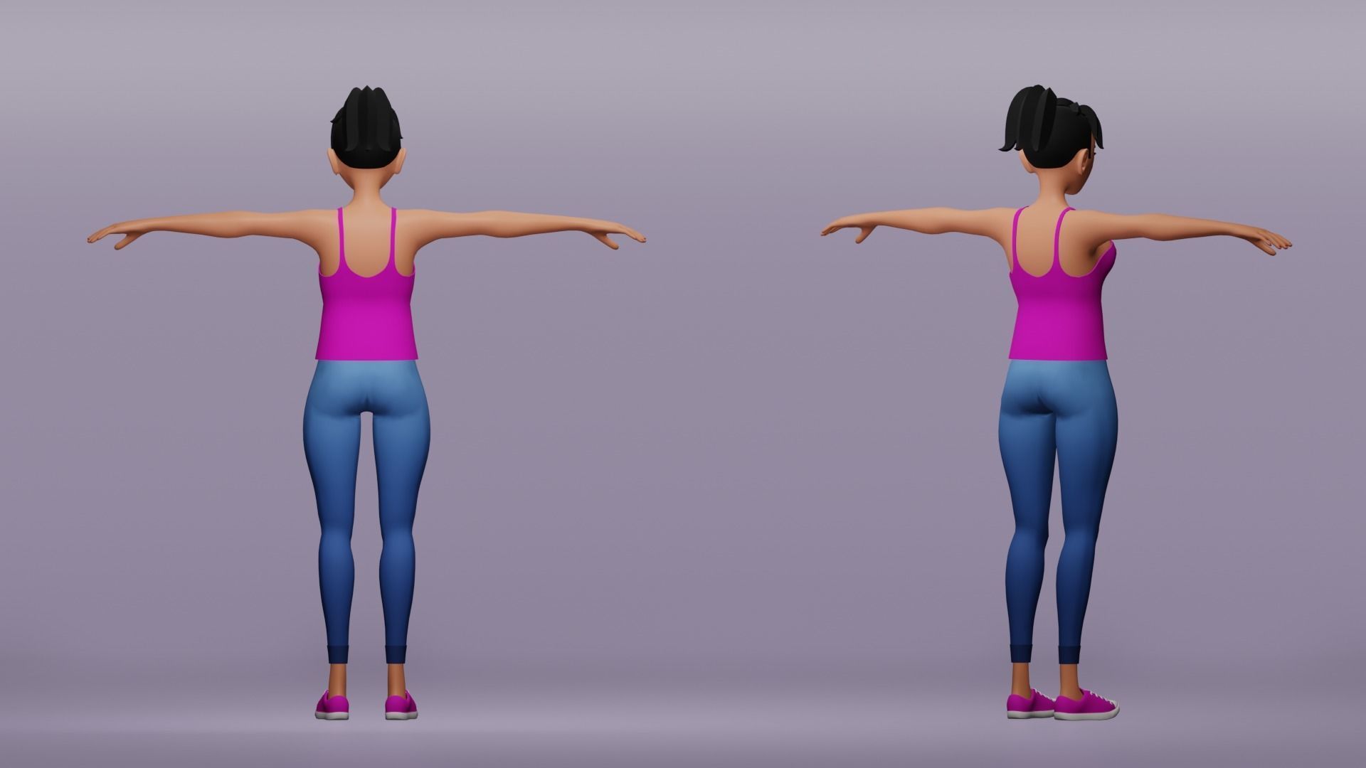 Female cartoon character Free low-poly 3D model_3