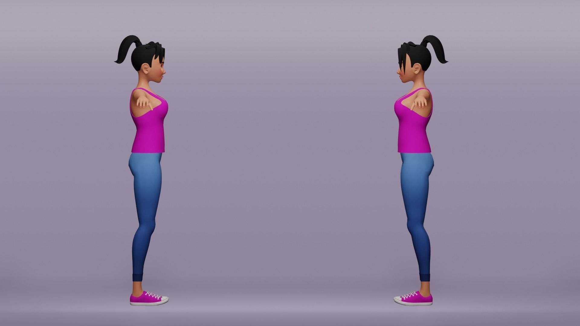 Female cartoon character Free low-poly 3D model_4