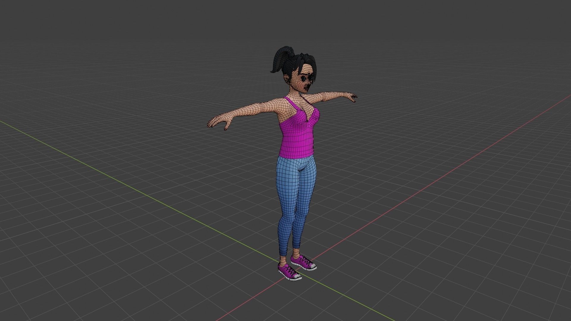 Female cartoon character Free low-poly 3D model_8