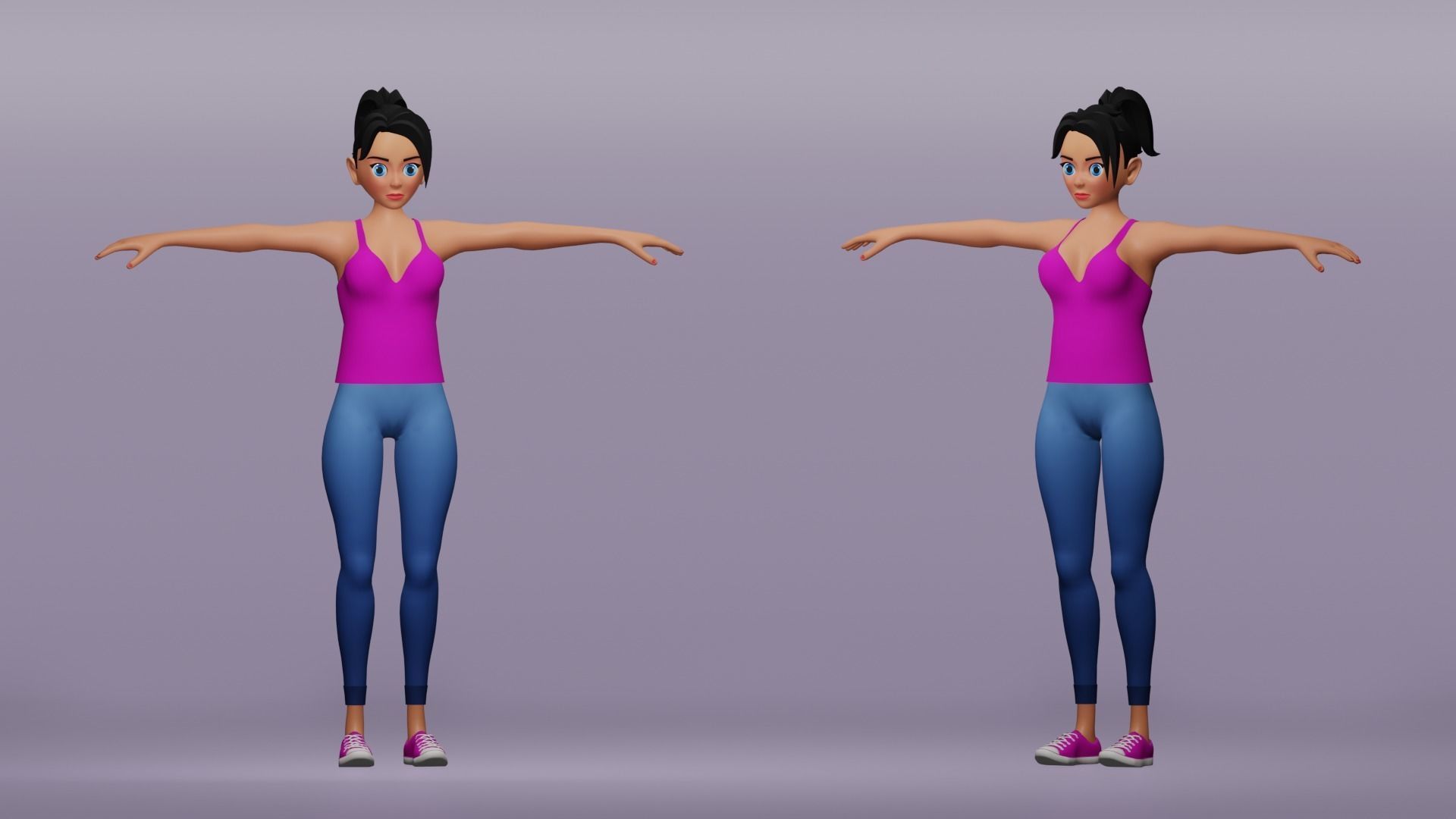 Female cartoon character Free low-poly 3D model_2
