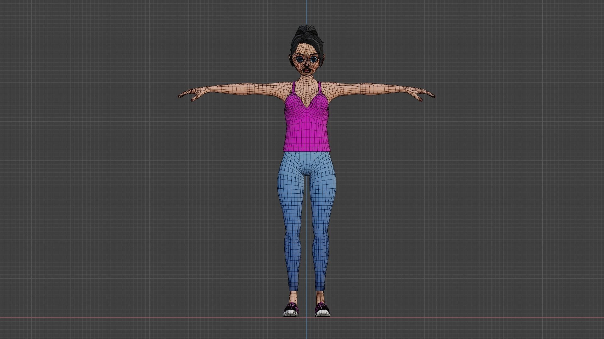 Female cartoon character Free low-poly 3D model_6