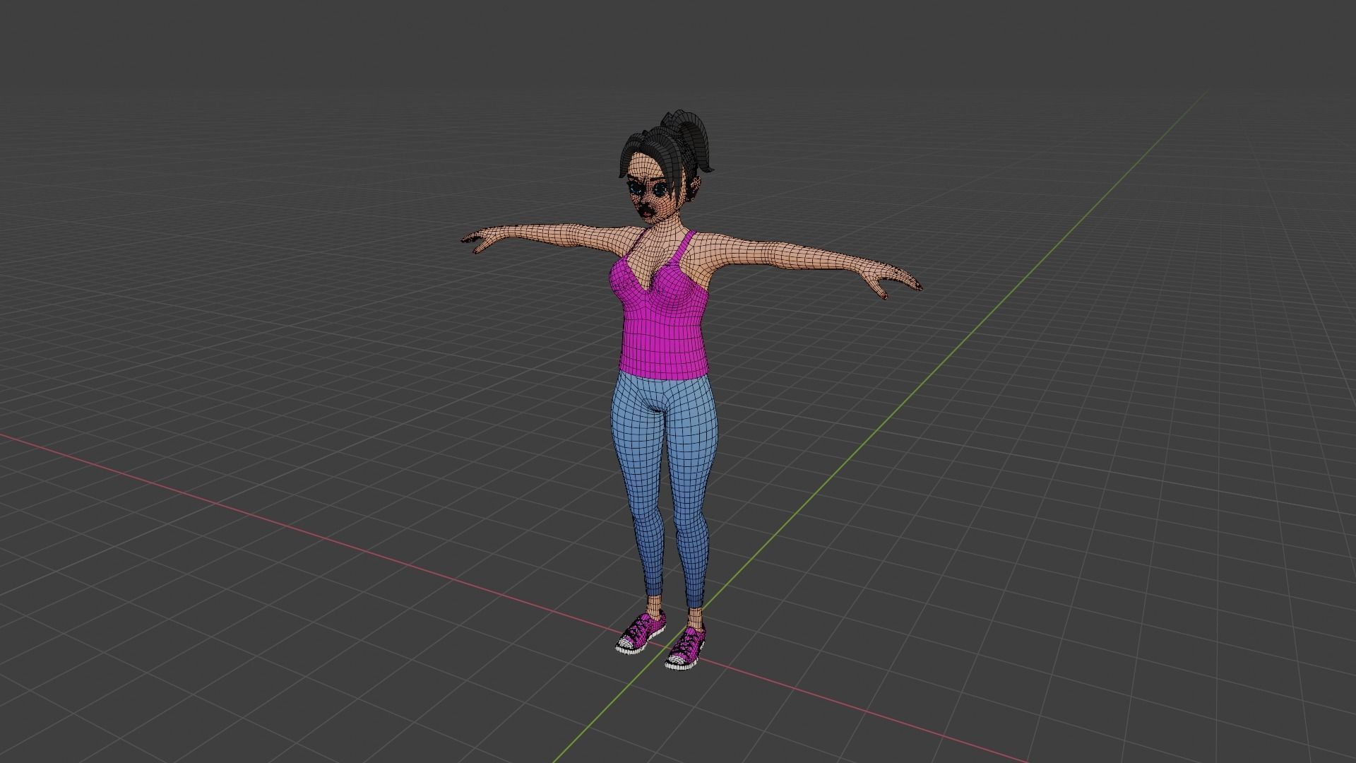 Female cartoon character Free low-poly 3D model_7