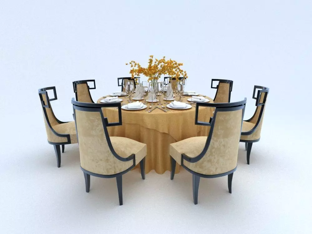 table dining with chairs 3D model_0