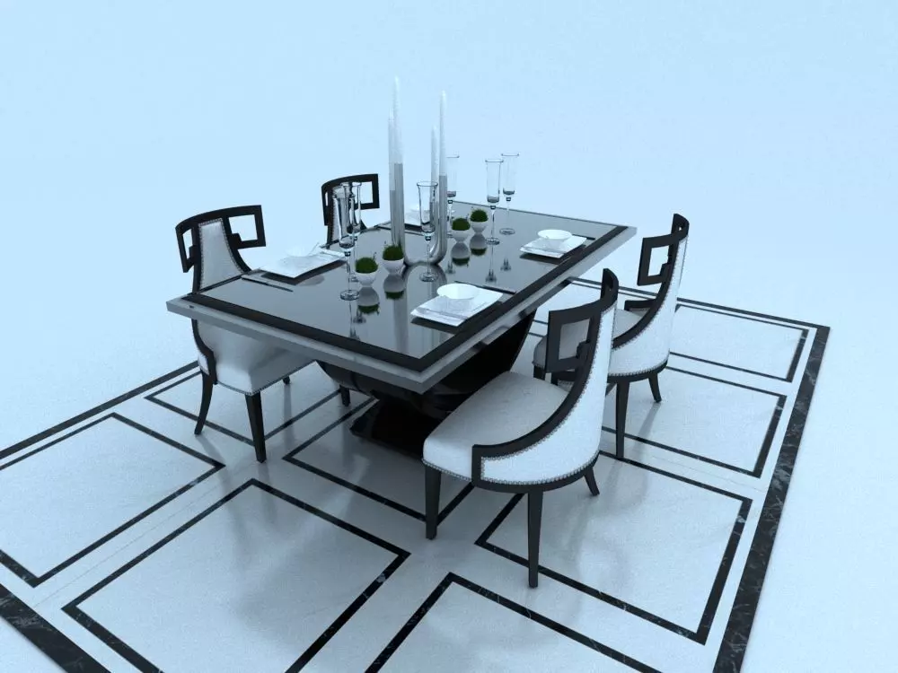 table dining and chairs 3D model_0