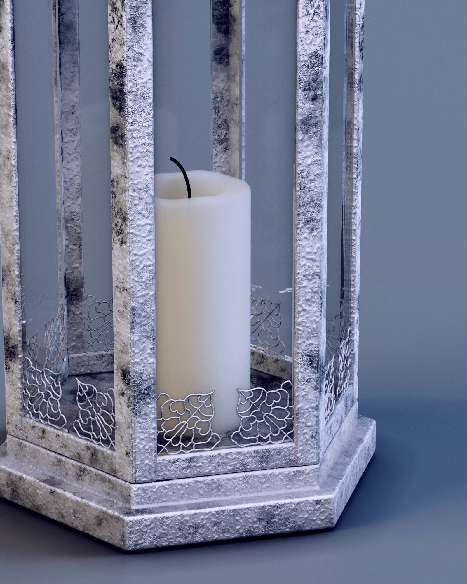 Lantern Aged White Metal 3D model_3