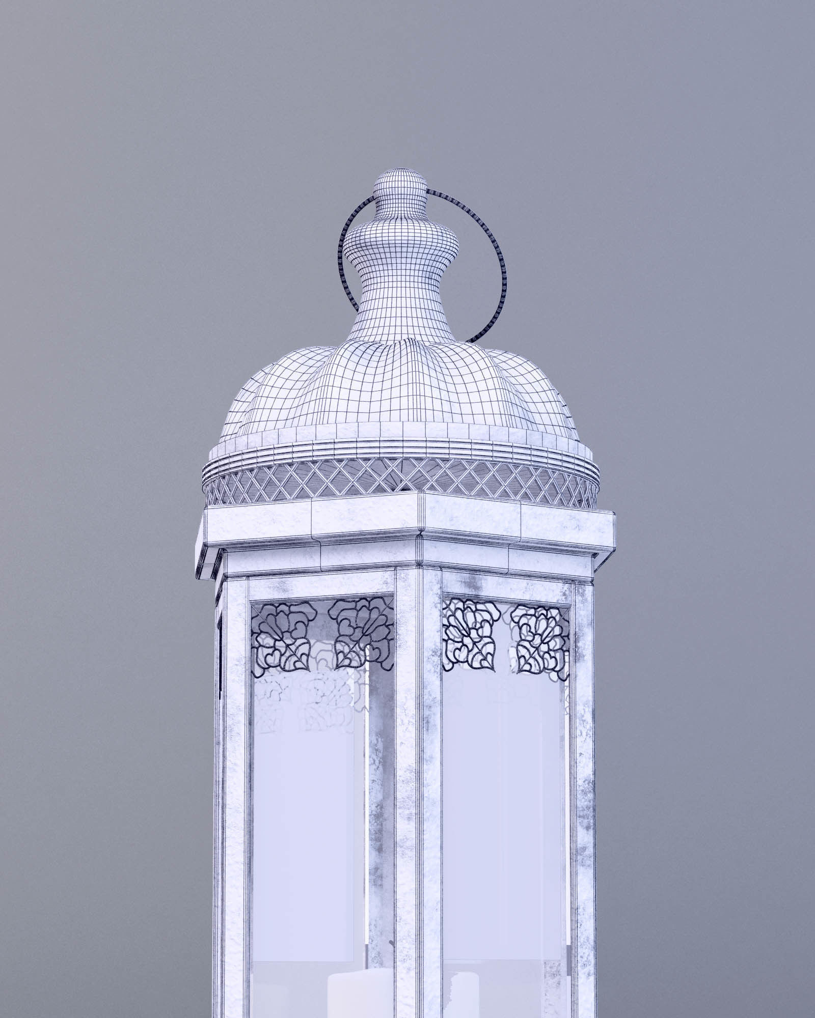 Lantern Aged White Metal 3D model_9