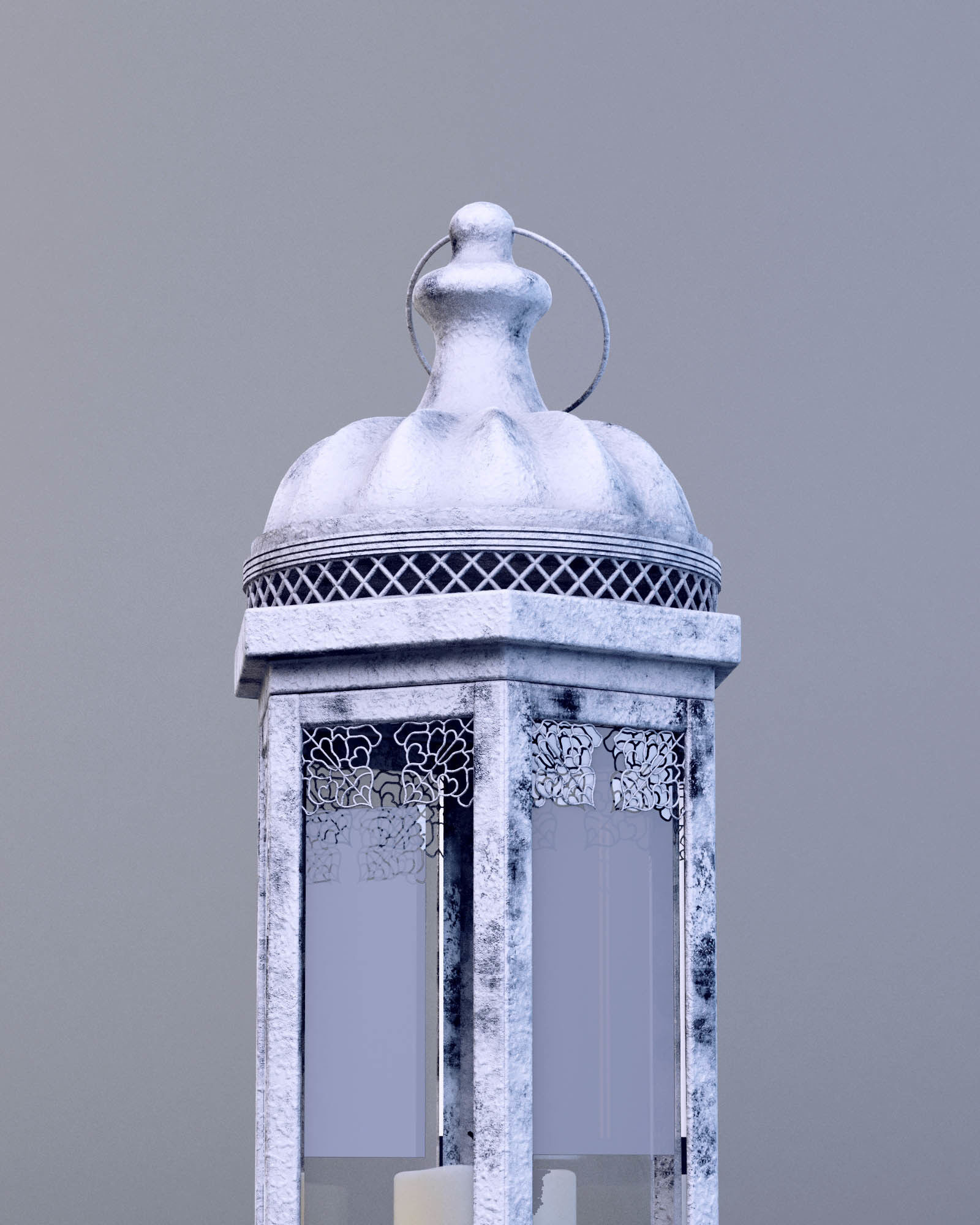 Lantern Aged White Metal 3D model_4