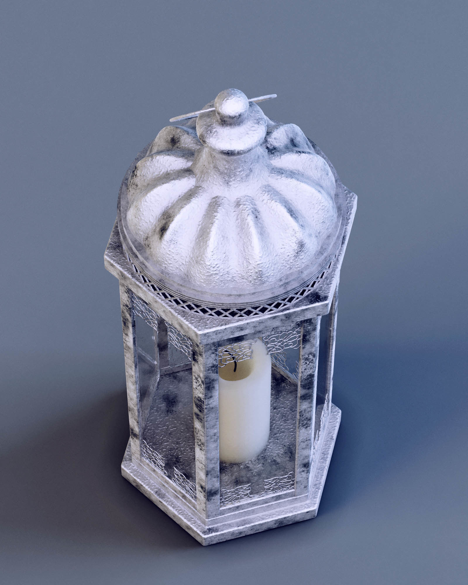 Lantern Aged White Metal 3D model_2