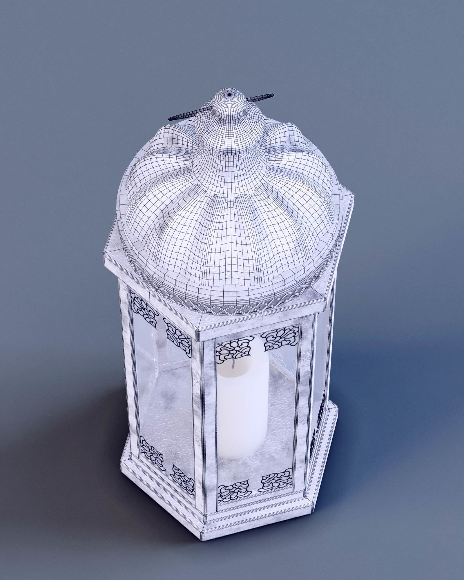 Lantern Aged White Metal 3D model_7