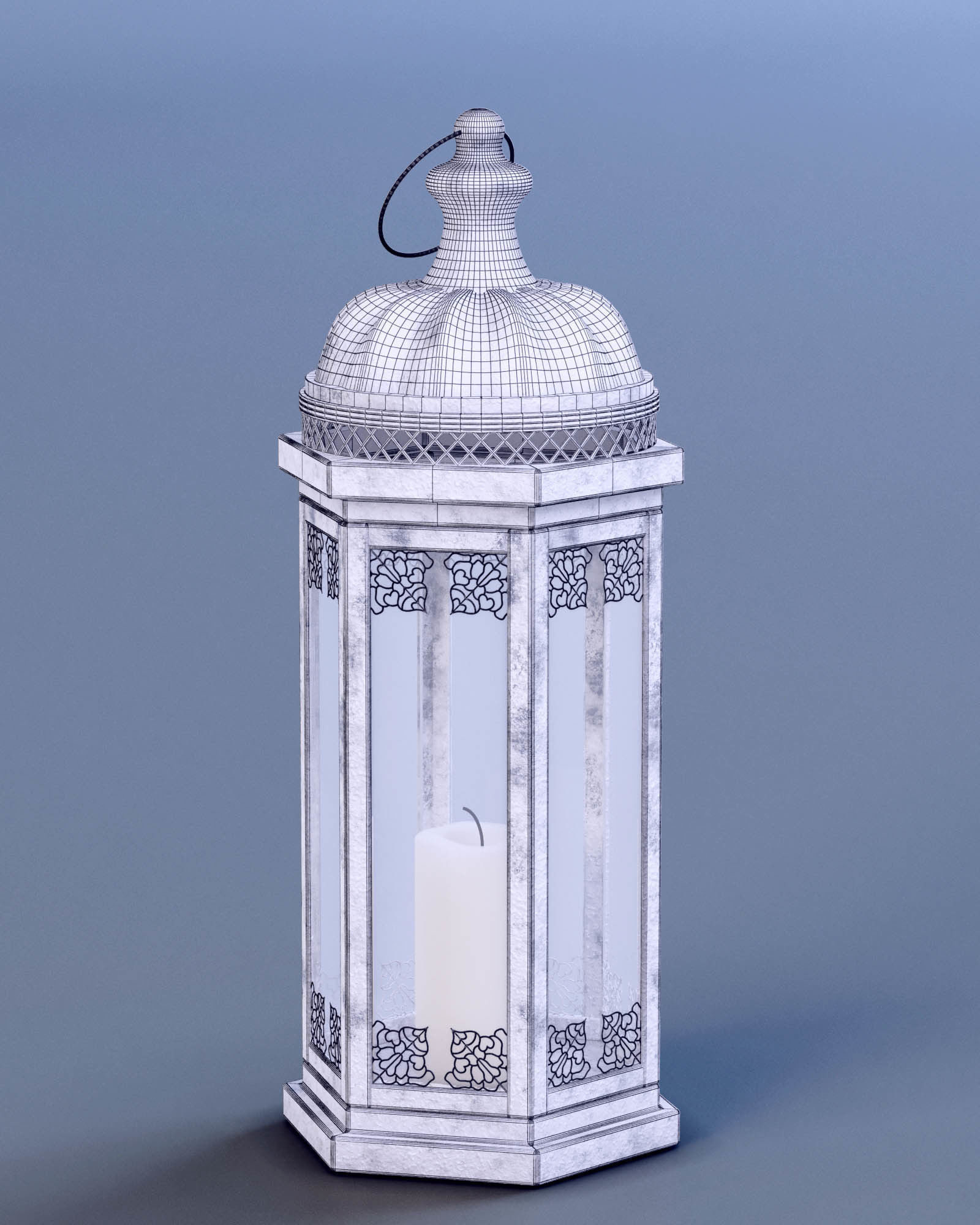 Lantern Aged White Metal 3D model_6