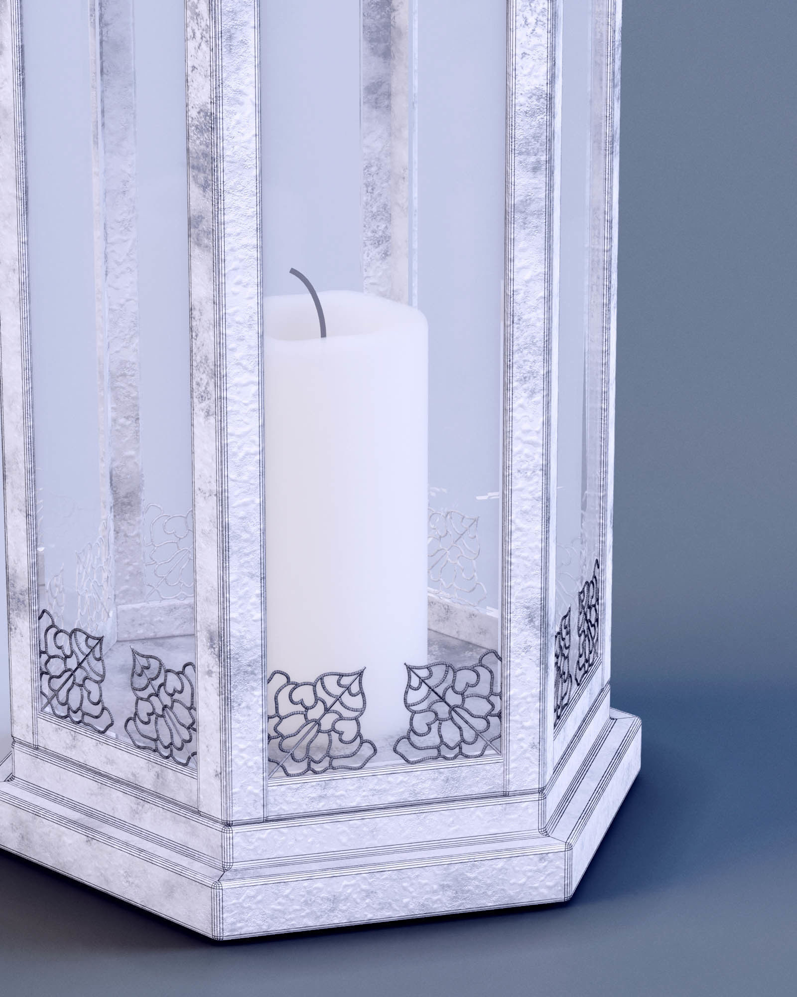 Lantern Aged White Metal 3D model_8
