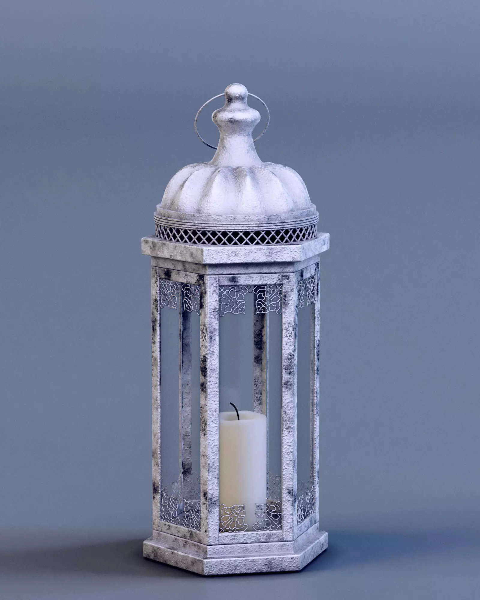 Lantern Aged White Metal 3D model_0