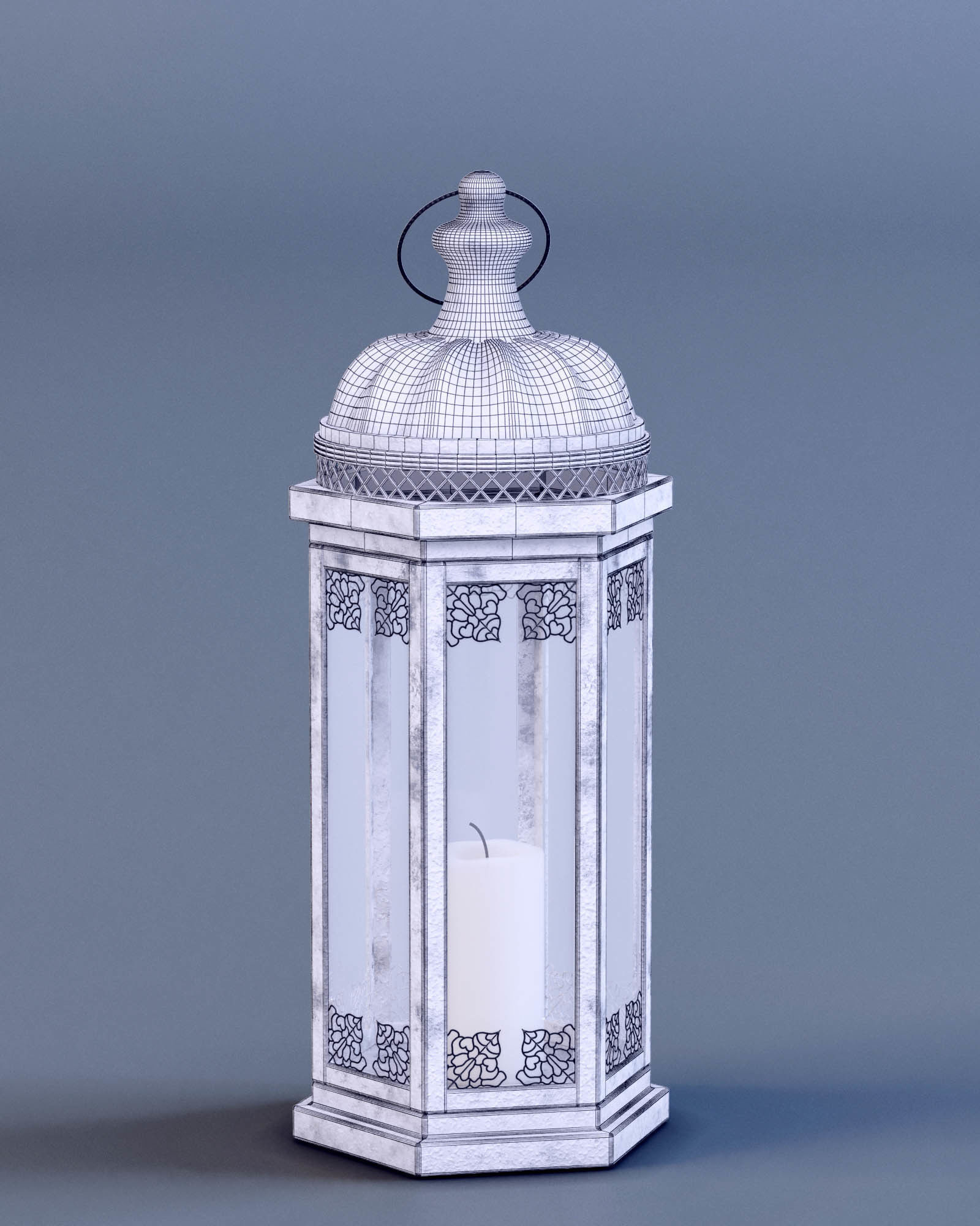 Lantern Aged White Metal 3D model_5