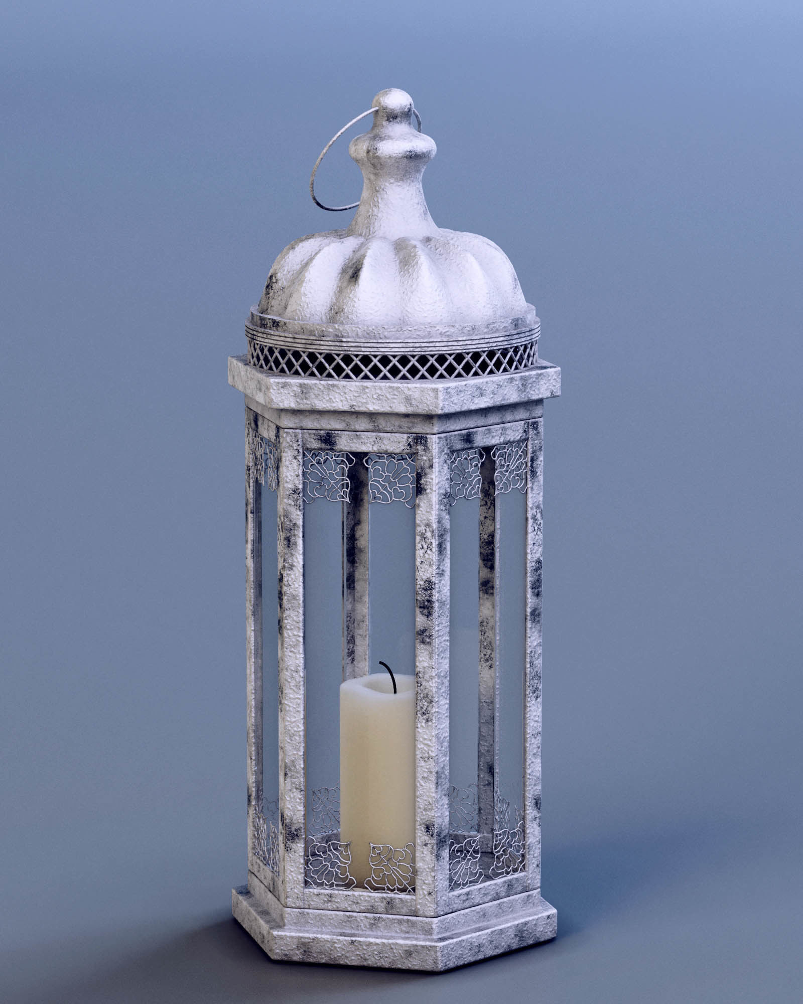 Lantern Aged White Metal 3D model_1
