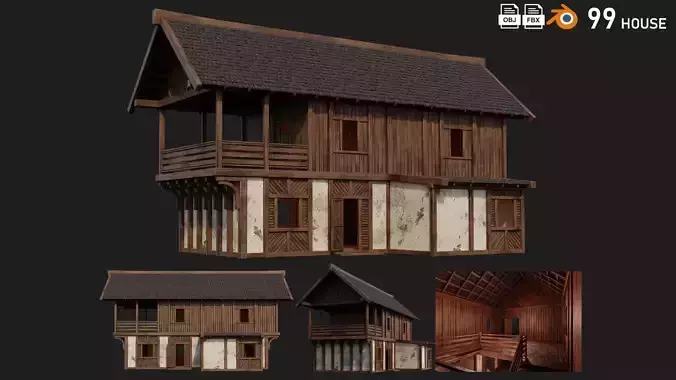 Old Medieval House Building 4K Textures GameReady 99 Low-poly 3D model