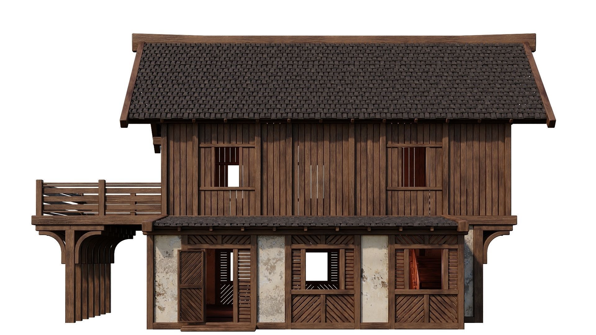 Old Medieval House Building 4K Textures GameReady 100 Low-poly 3D model_2