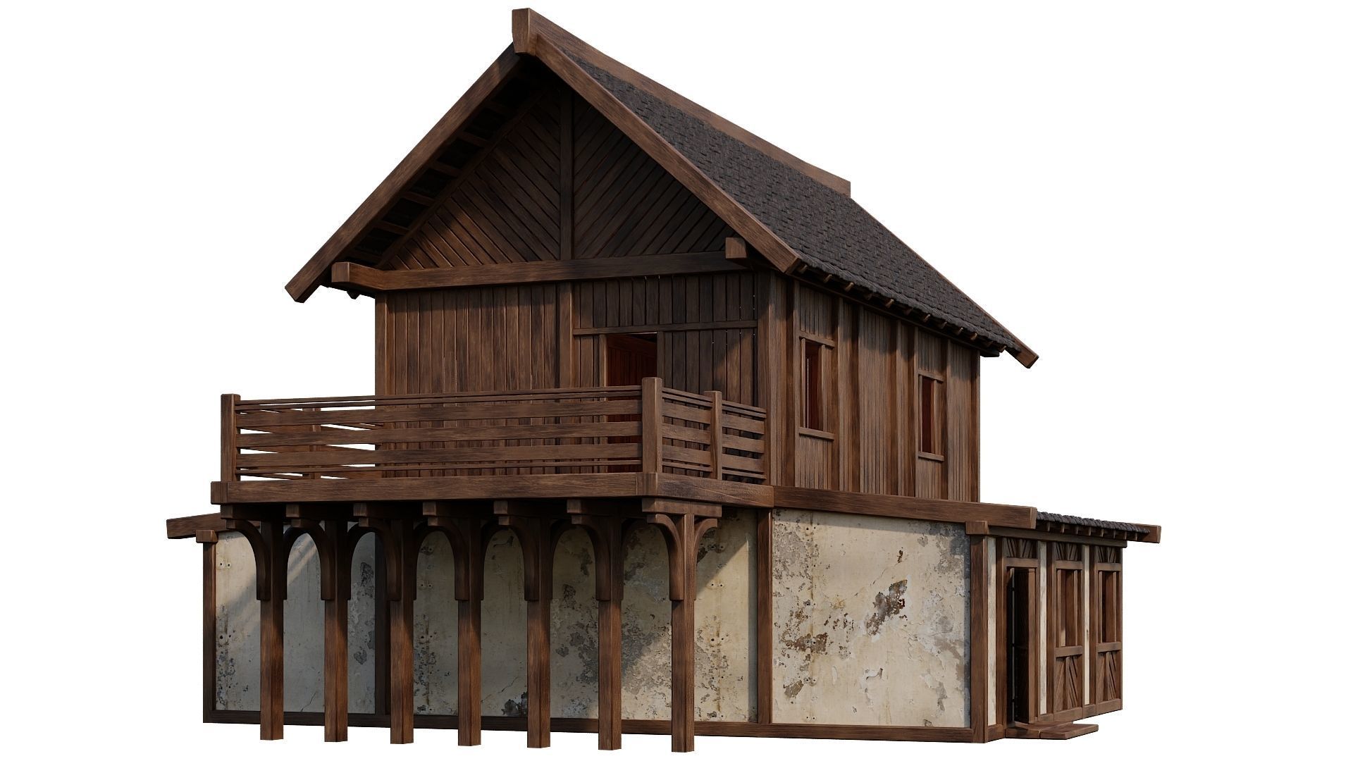 Old Medieval House Building 4K Textures GameReady 100 Low-poly 3D model_3