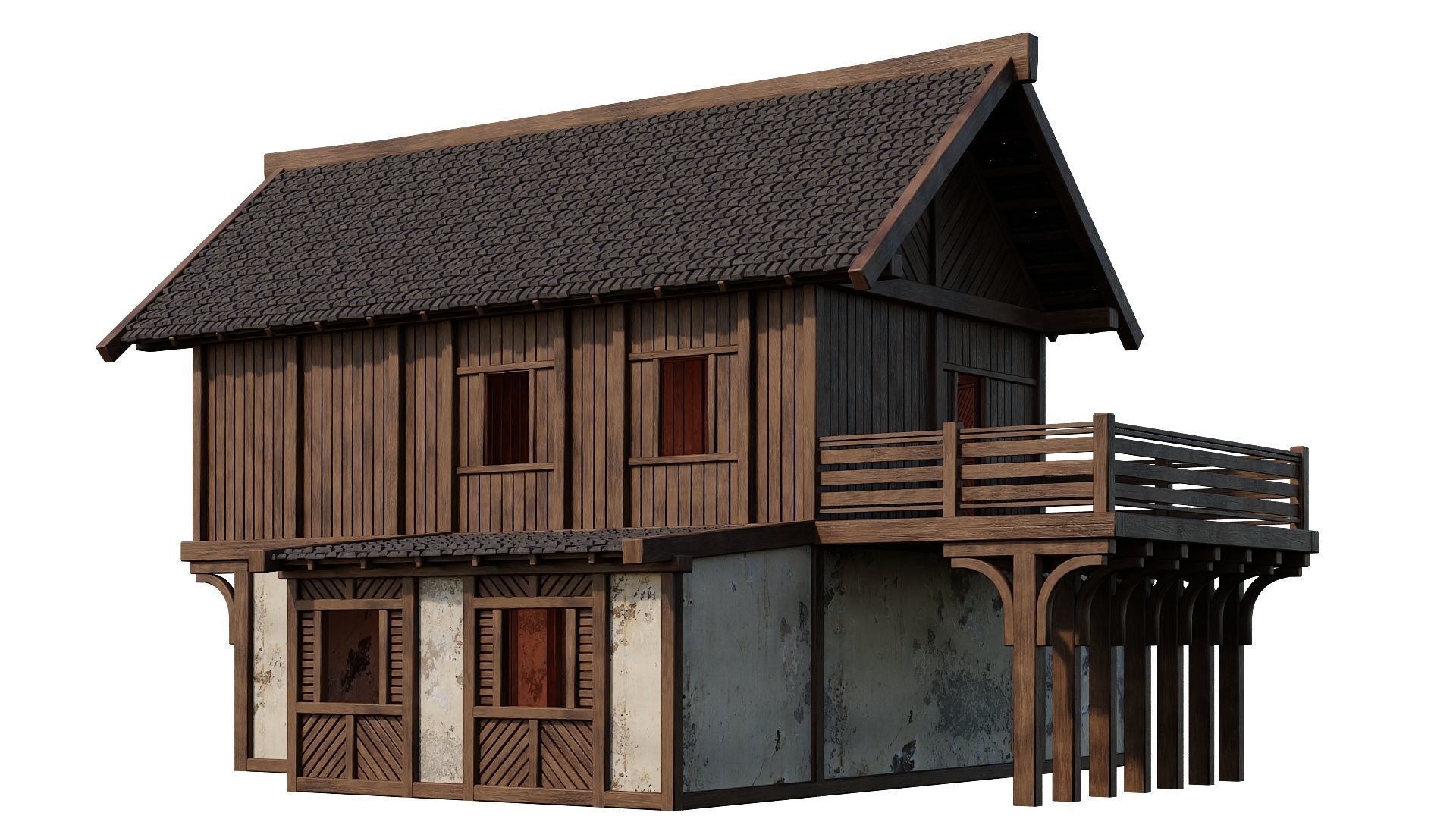 Old Medieval House Building 4K Textures GameReady 100 Low-poly 3D model_9