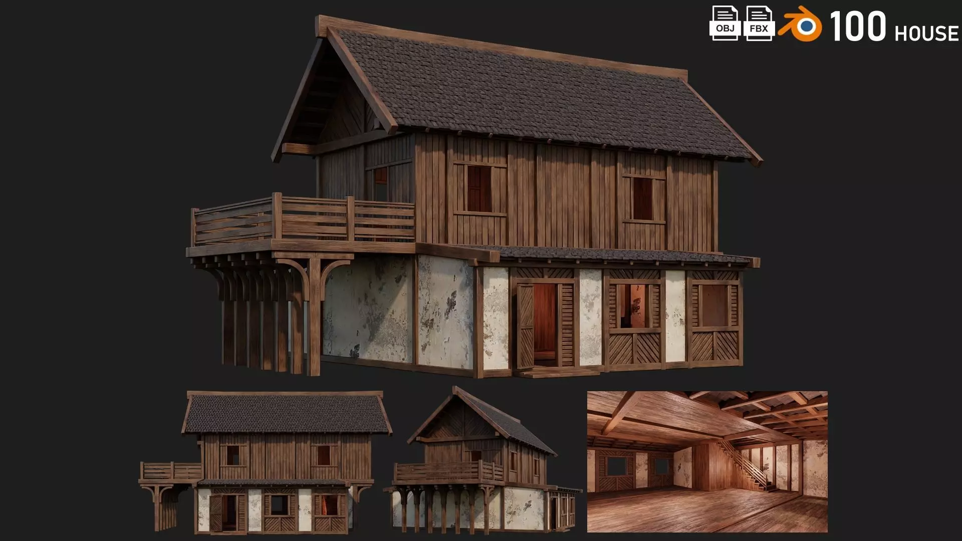 Old Medieval House Building 4K Textures GameReady 100 Low-poly 3D model_0