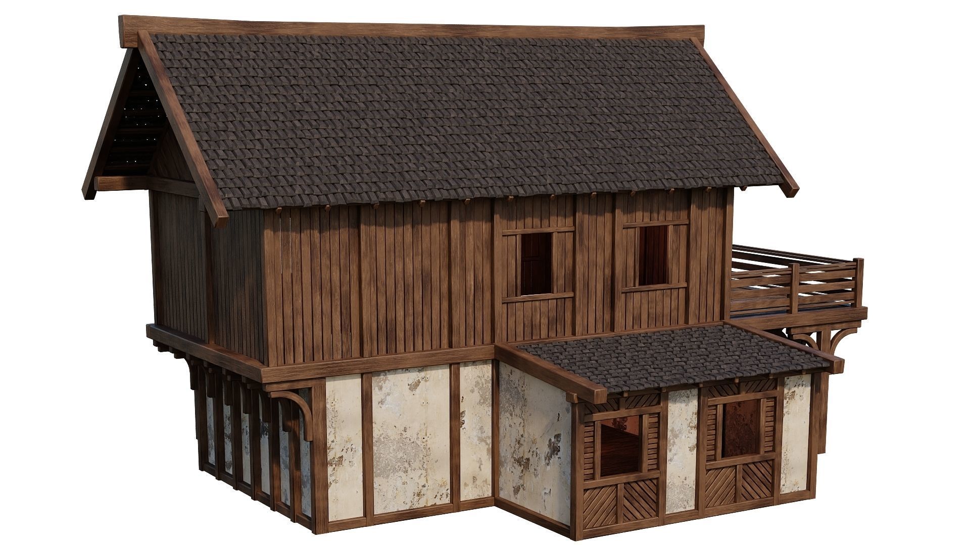 Old Medieval House Building 4K Textures GameReady 100 Low-poly 3D model_12