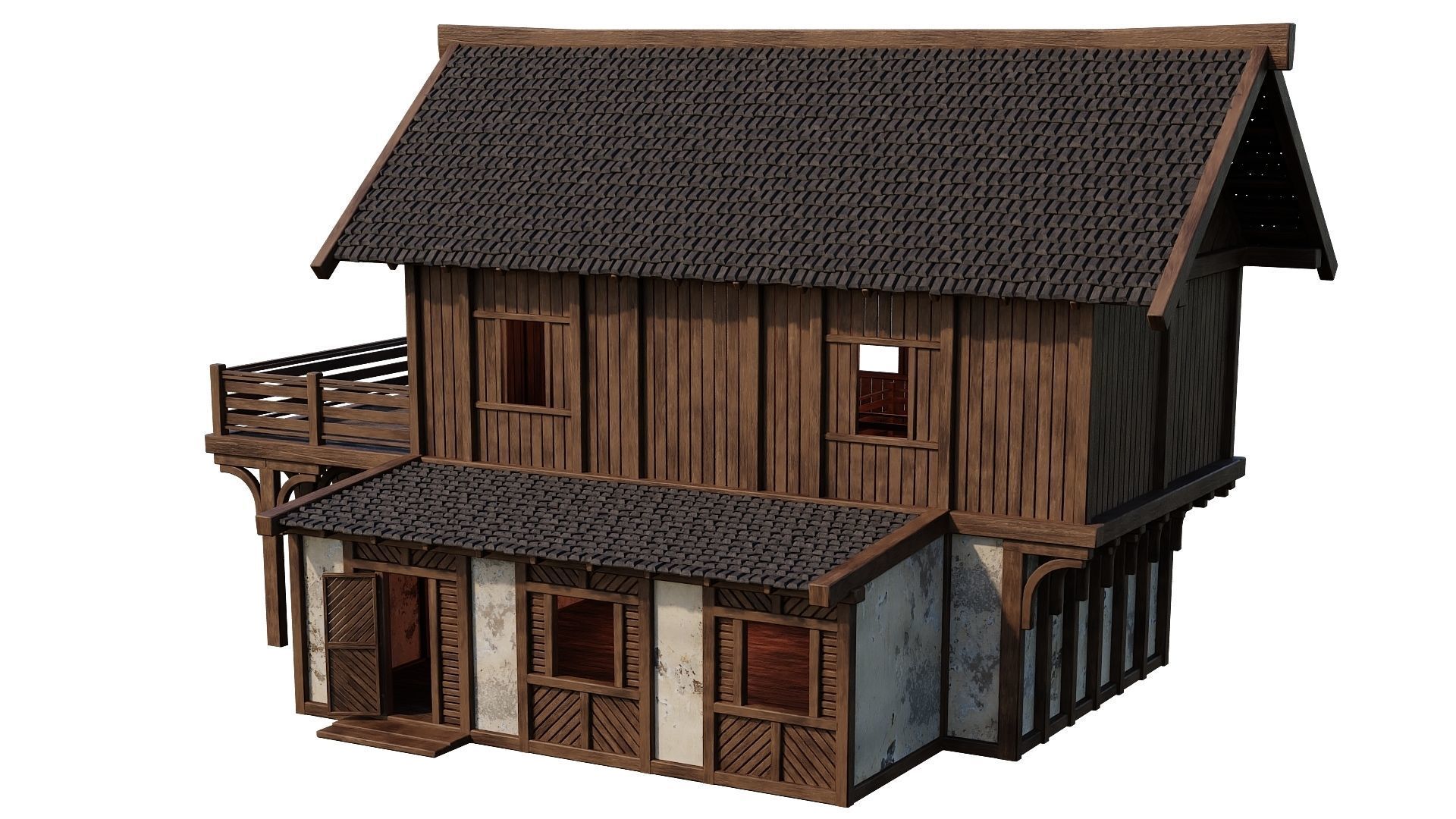 Old Medieval House Building 4K Textures GameReady 100 Low-poly 3D model_11