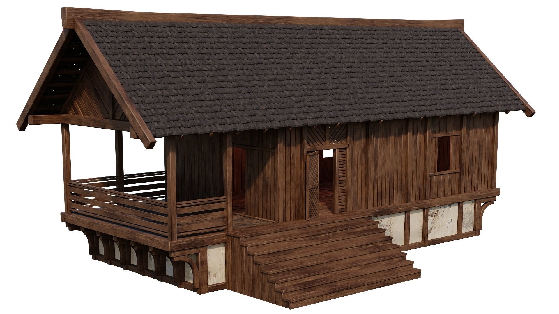 4 Old Medieval Houses Building Pack 4K Tex GameReady 97 to 100 Low-poly 3D model_39