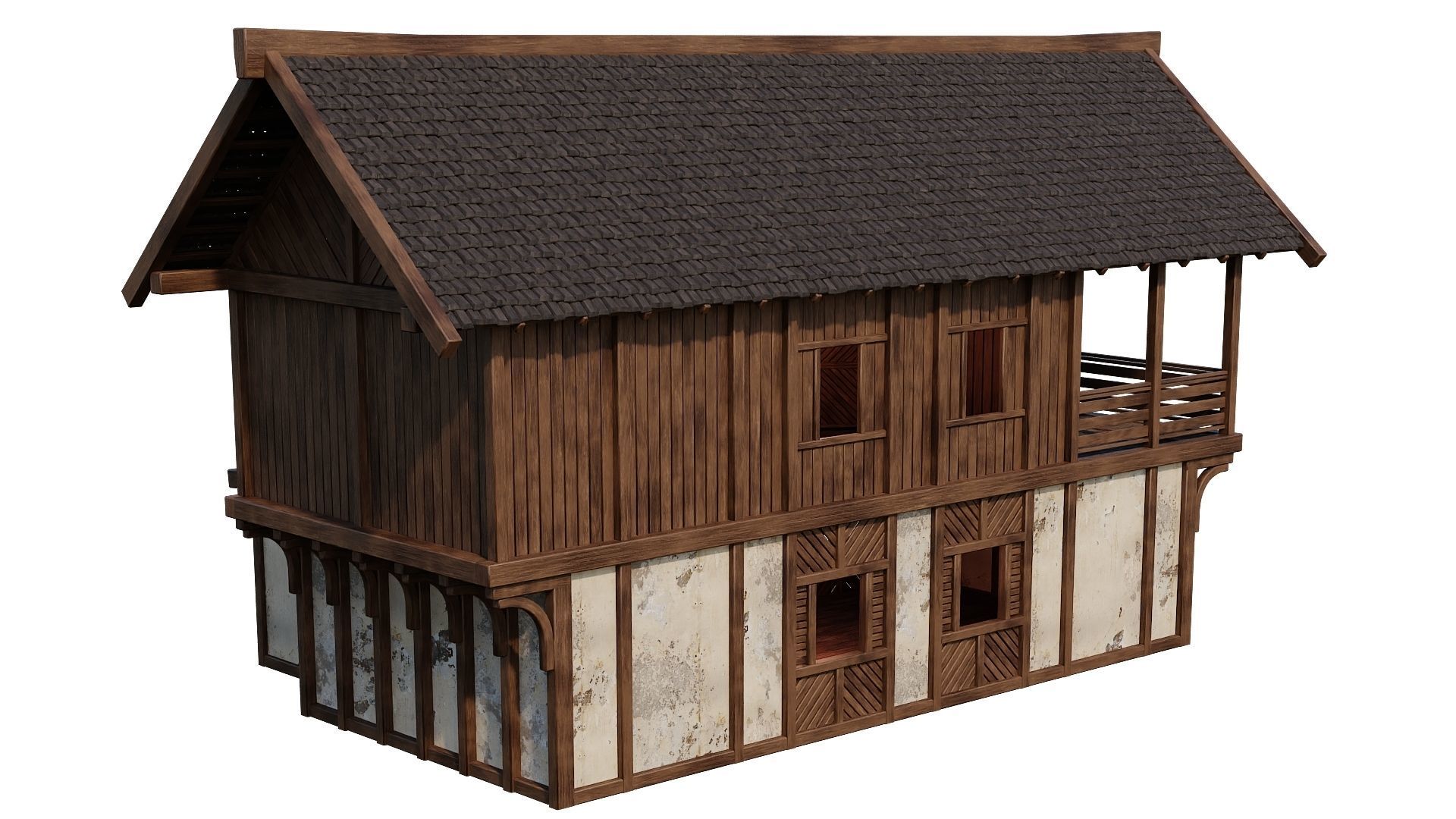 4 Old Medieval Houses Building Pack 4K Tex GameReady 97 to 100 Low-poly 3D model_52