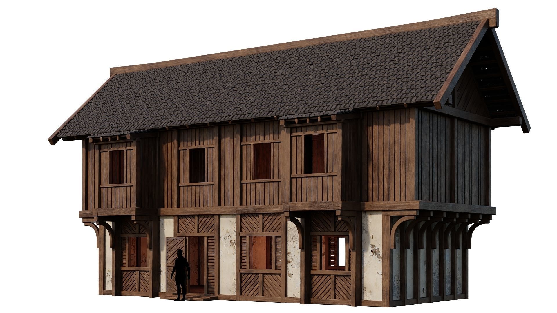 4 Old Medieval Houses Building Pack 4K Tex GameReady 97 to 100 Low-poly 3D model_23