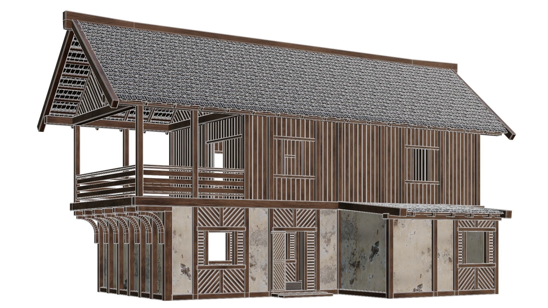 4 Old Medieval Houses Building Pack 4K Tex GameReady 97 to 100 Low-poly 3D model_44