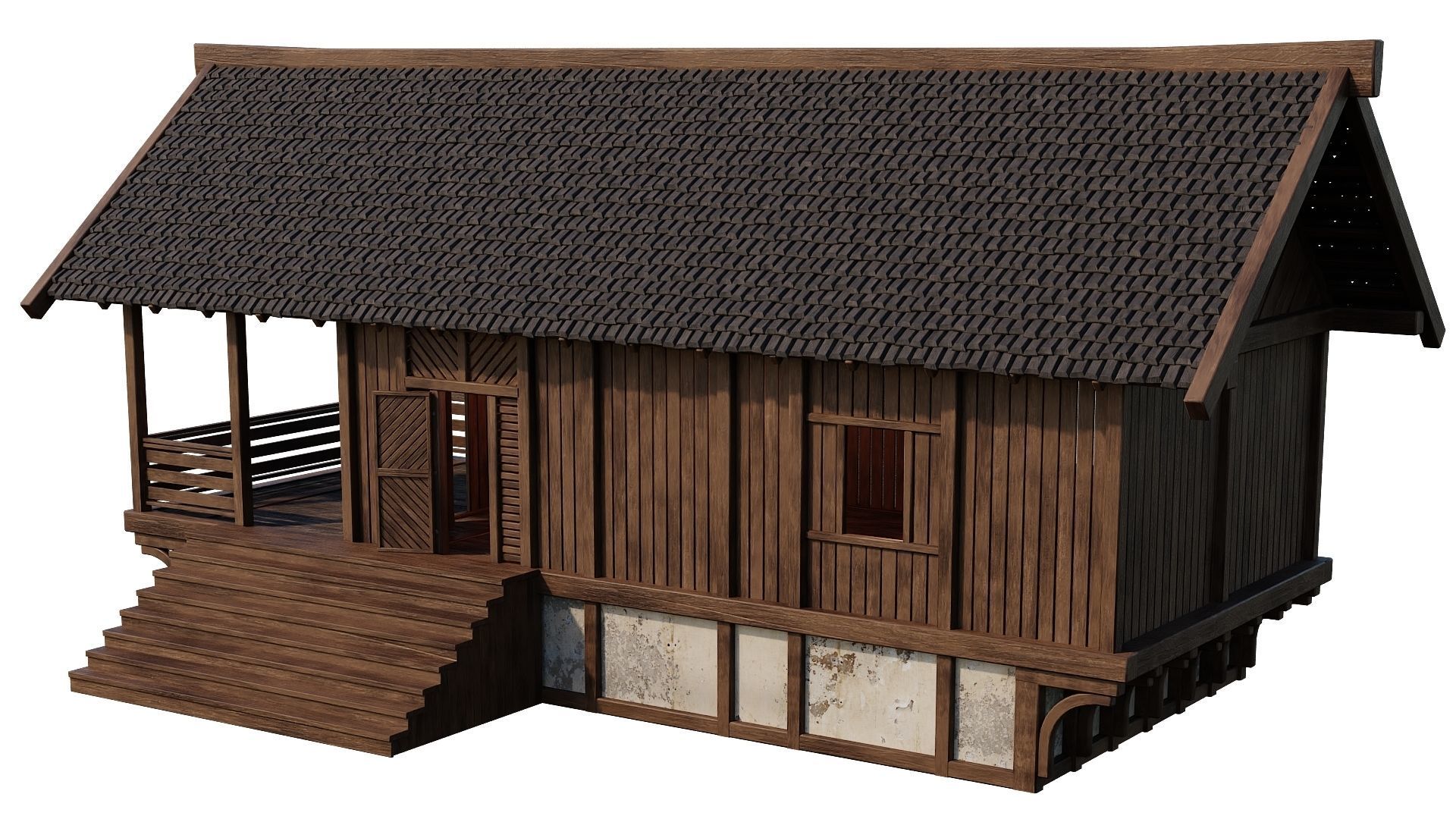 4 Old Medieval Houses Building Pack 4K Tex GameReady 97 to 100 Low-poly 3D model_40