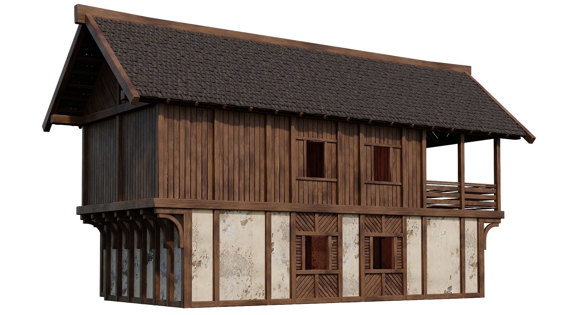 4 Old Medieval Houses Building Pack 4K Tex GameReady 97 to 100 Low-poly 3D model_46