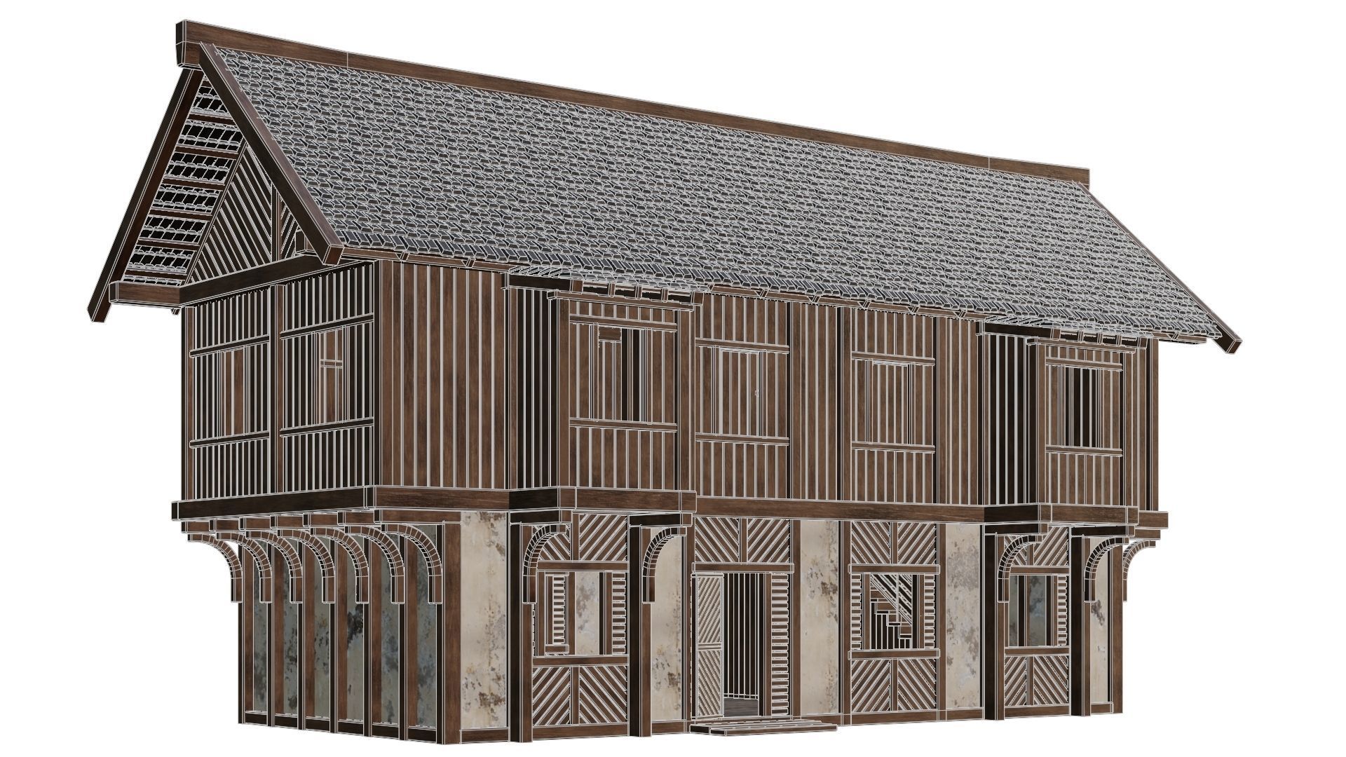 4 Old Medieval Houses Building Pack 4K Tex GameReady 97 to 100 Low-poly 3D model_22