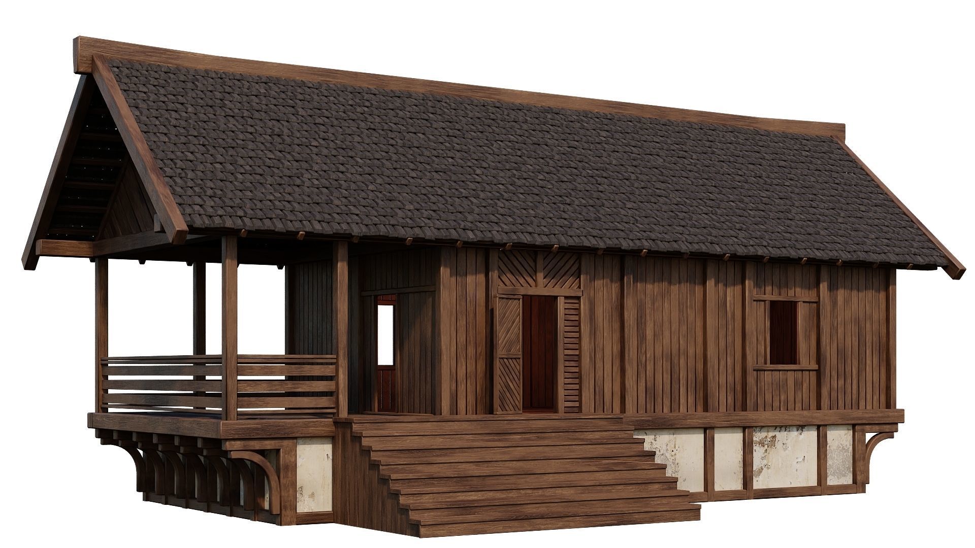 4 Old Medieval Houses Building Pack 4K Tex GameReady 97 to 100 Low-poly 3D model_6