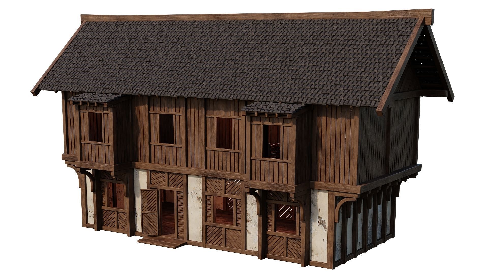 4 Old Medieval Houses Building Pack 4K Tex GameReady 97 to 100 Low-poly 3D model_29