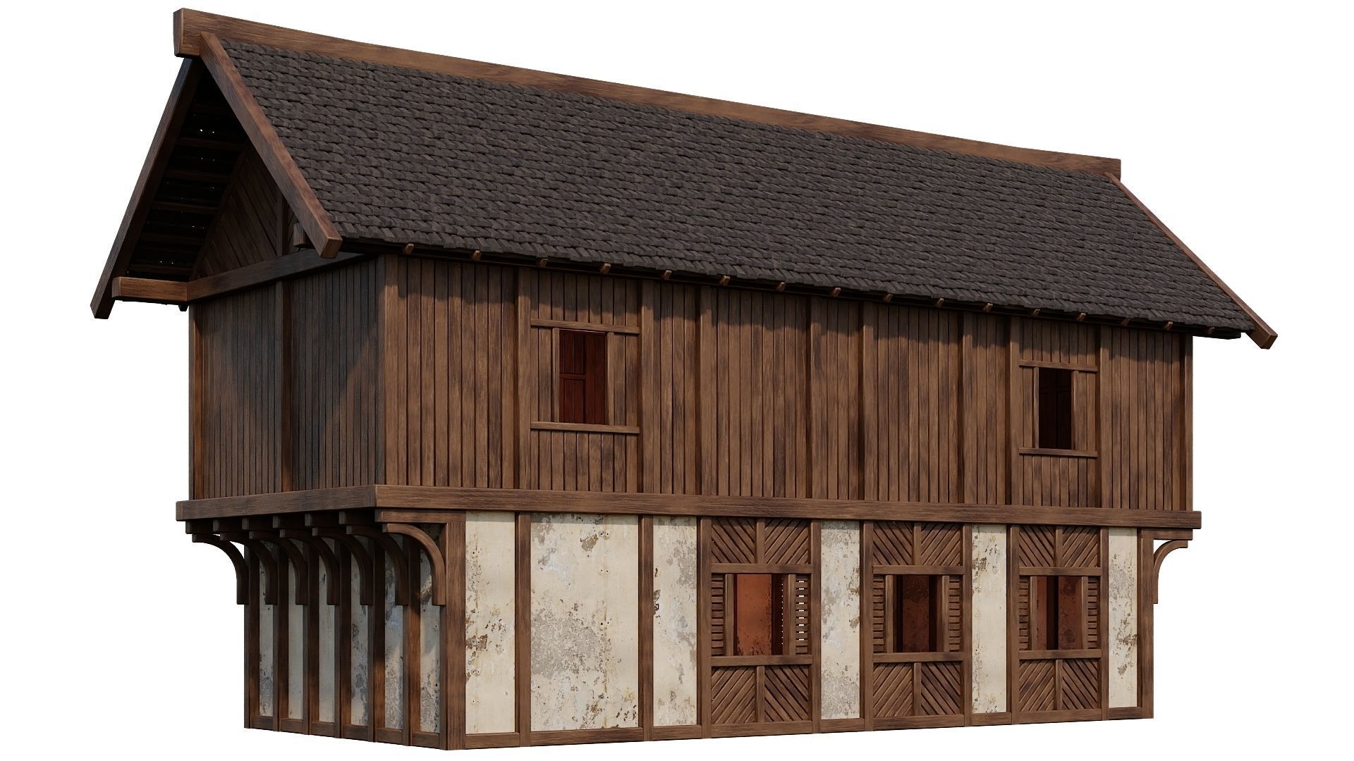 4 Old Medieval Houses Building Pack 4K Tex GameReady 97 to 100 Low-poly 3D model_24