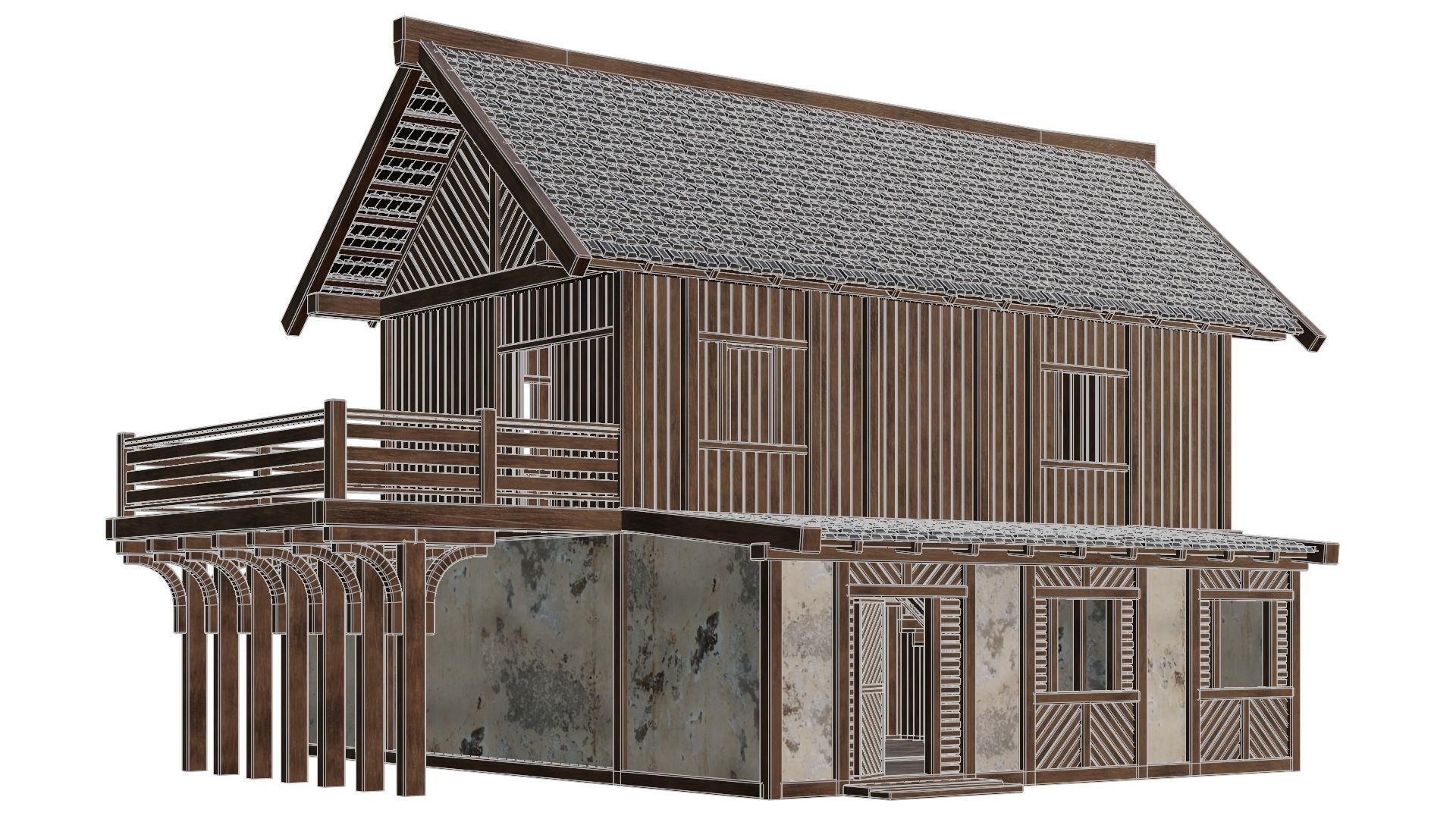 4 Old Medieval Houses Building Pack 4K Tex GameReady 97 to 100 Low-poly 3D model_10