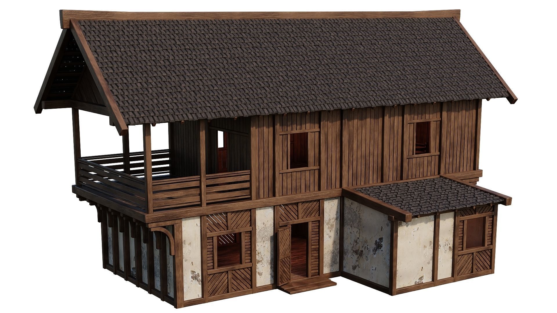 4 Old Medieval Houses Building Pack 4K Tex GameReady 97 to 100 Low-poly 3D model_50