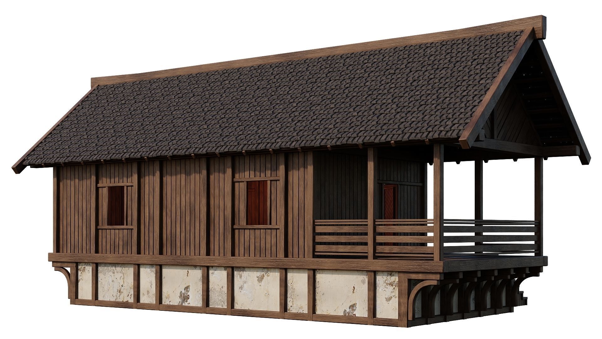 4 Old Medieval Houses Building Pack 4K Tex GameReady 97 to 100 Low-poly 3D model_36