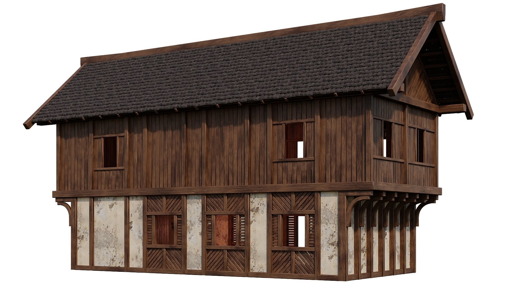 4 Old Medieval Houses Building Pack 4K Tex GameReady 97 to 100 Low-poly 3D model_25