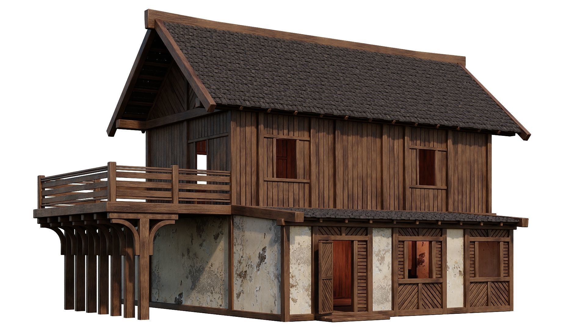4 Old Medieval Houses Building Pack 4K Tex GameReady 97 to 100 Low-poly 3D model_8