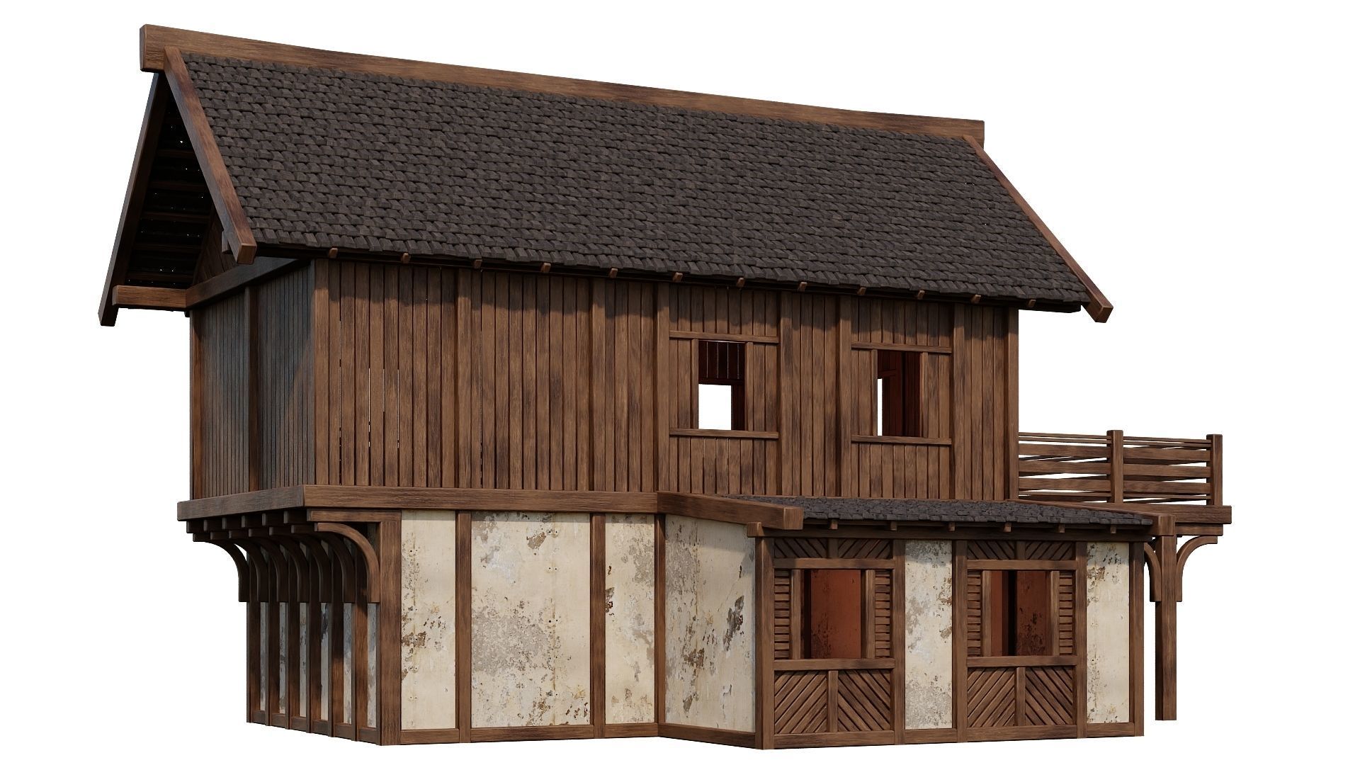 4 Old Medieval Houses Building Pack 4K Tex GameReady 97 to 100 Low-poly 3D model_13