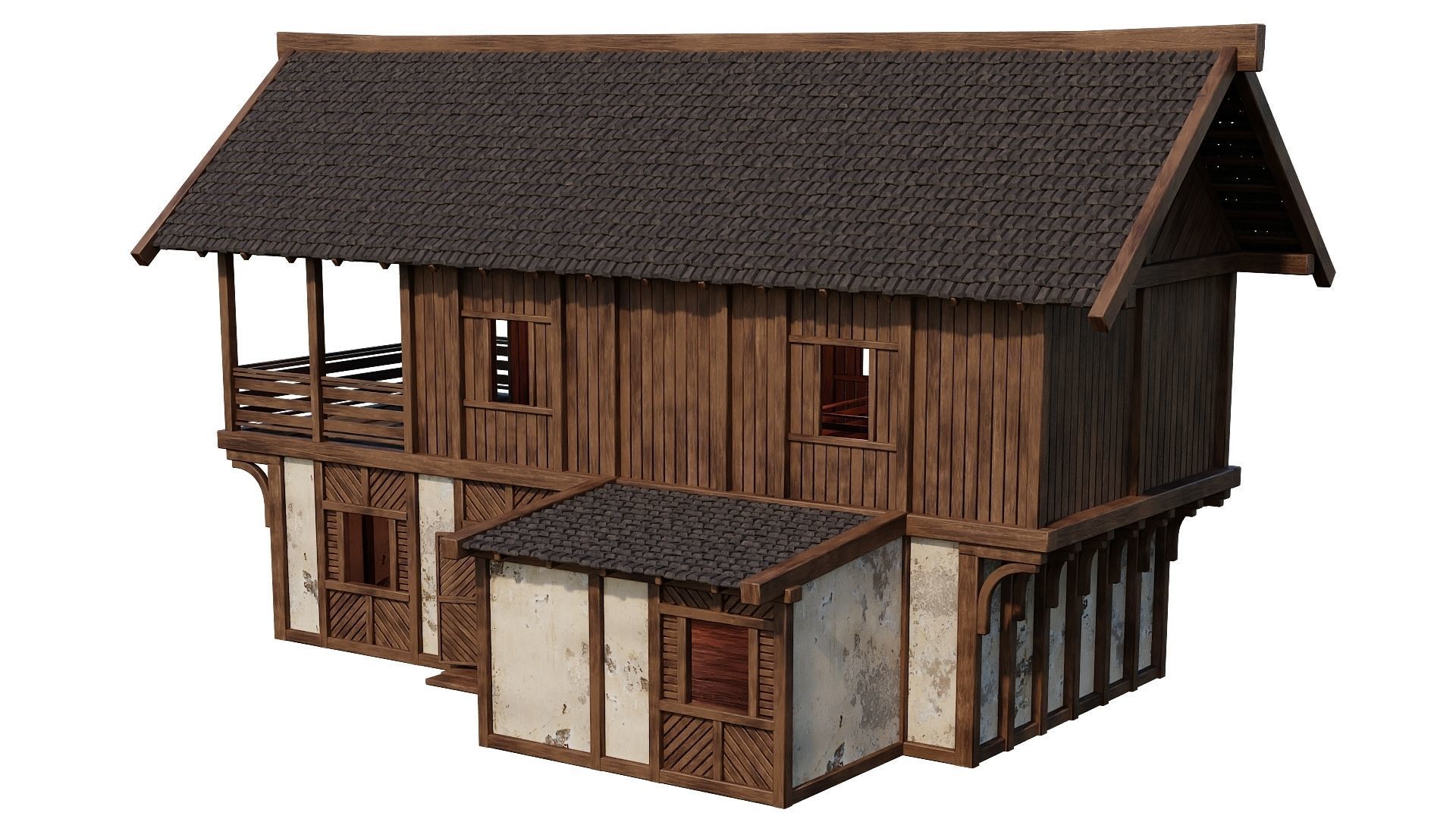 4 Old Medieval Houses Building Pack 4K Tex GameReady 97 to 100 Low-poly 3D model_51