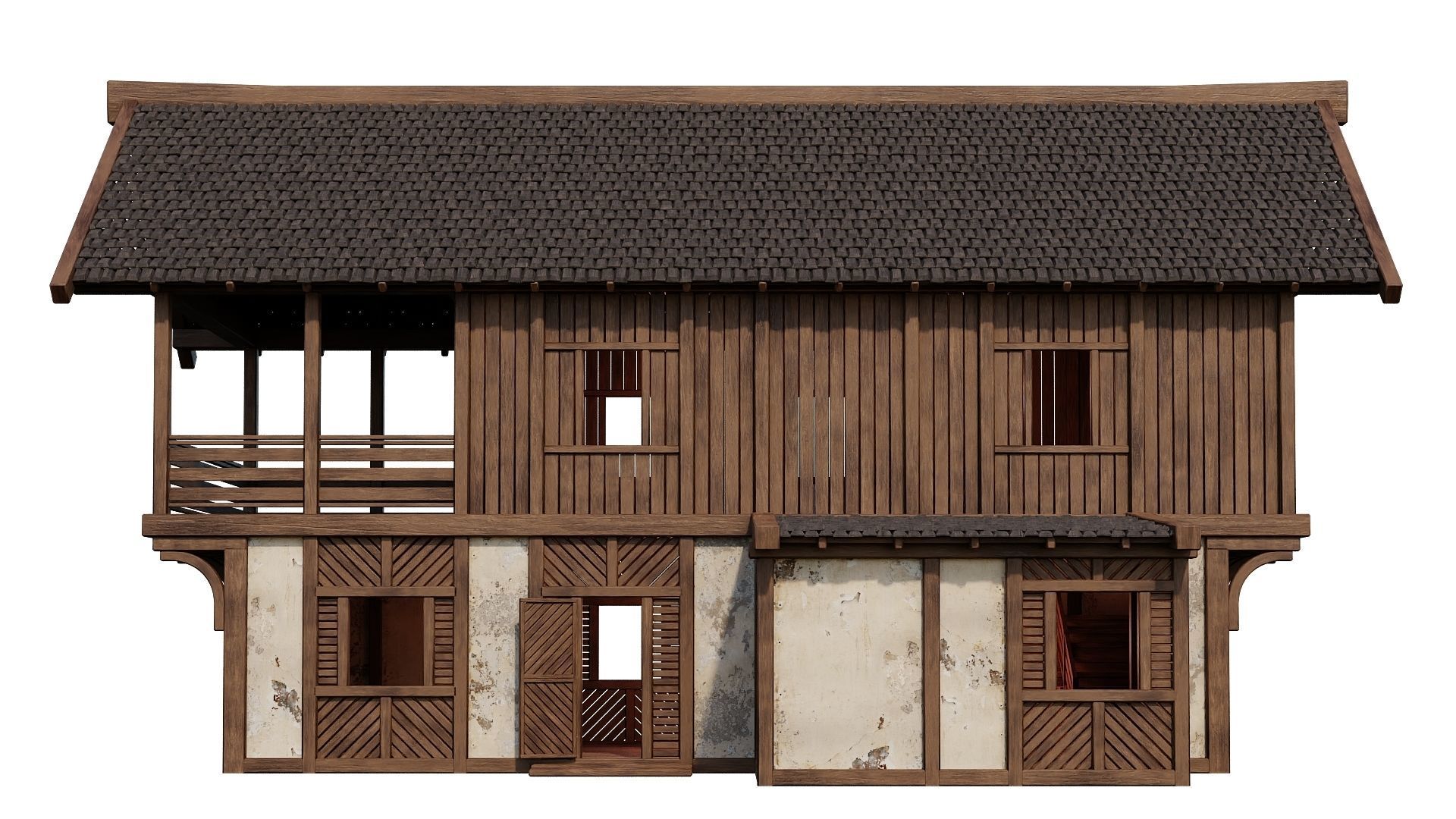 4 Old Medieval Houses Building Pack 4K Tex GameReady 97 to 100 Low-poly 3D model_48